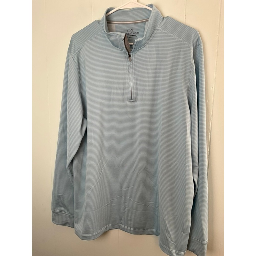 Vineyard Vines Performance Mens Large Blue Striped 1/4 Zip Pullover Shirt L